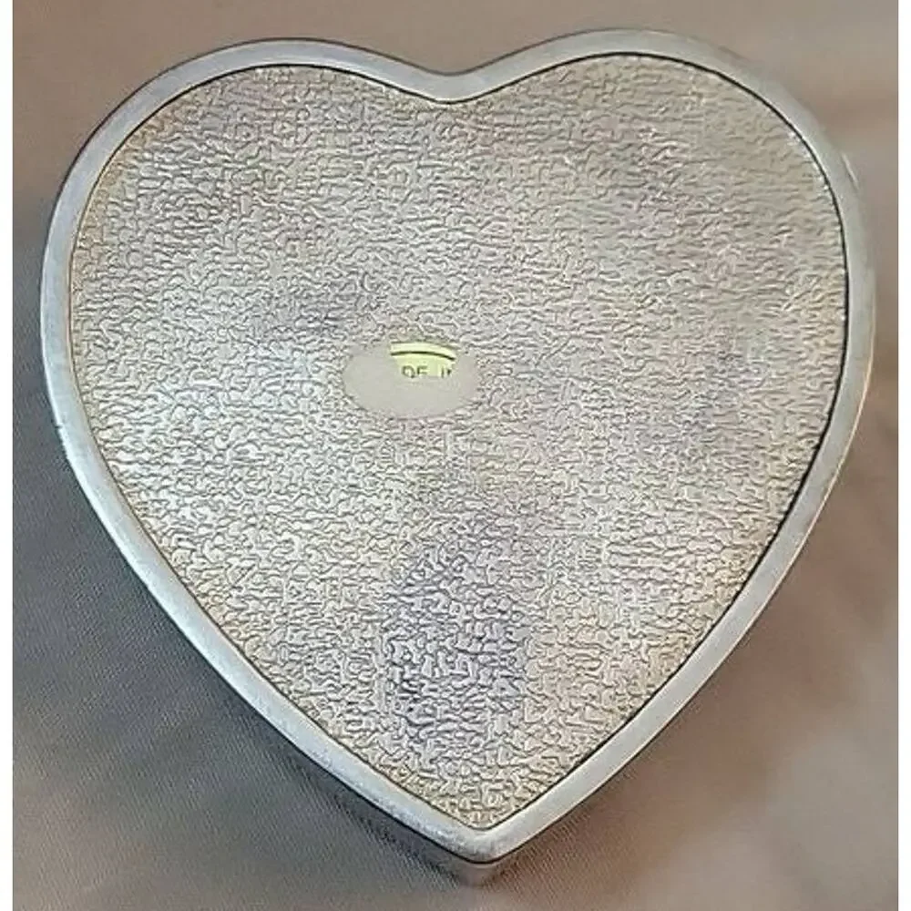 Vintage Silver Plated Heart Shaped Trinket Box with Gold Tone Bow